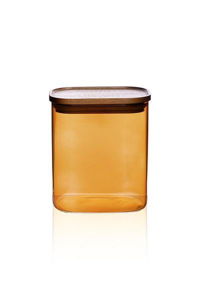 The Mia Acacia Rectangular Glass Jar Amber 900 ml