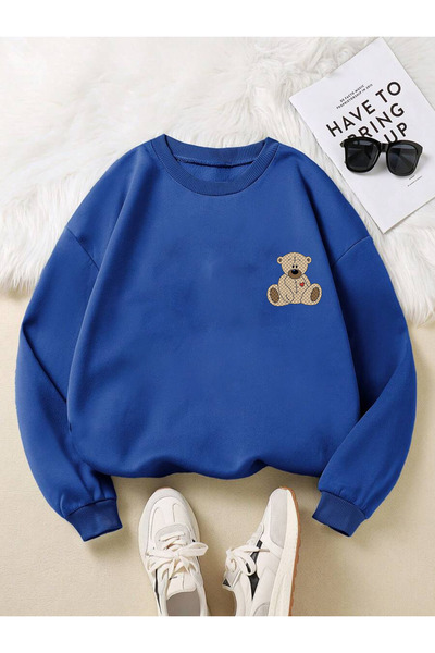 ayıcık (baskılı) pamuklu oversize sweatshirt 4070788541002