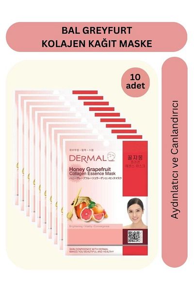 Dermal Superfood Honey Grapefruit Collagen Extract Mask - Brightening and Revitalizing, X10 Pieces