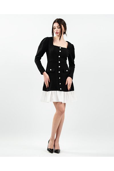 maf collection Rochie Chanel scurtă cu garnitură din tweed neagră de damă
