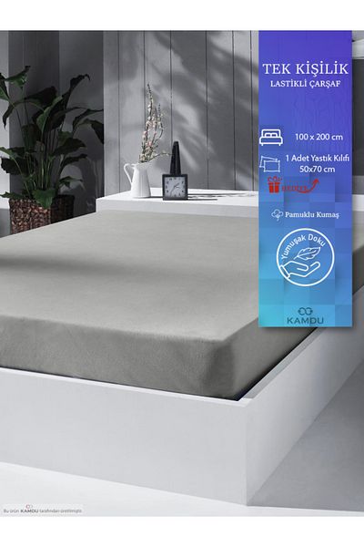Kamdu 100X200Cm Premium Ranforce Cotton Single Fitted Sheet with Pillow Gift