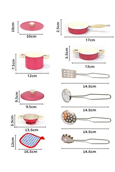 TUENGİ STORE 11 Pieces Pink Dollhouse Kitchen Play Set - Realistic Steel Pots and Pans