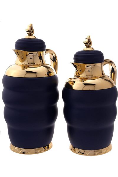 ALSAIF 2 Pieces Coffee And Tea Vacuum Flask Set Size: 0.7/1.0 L Color: Dark Blue/gold