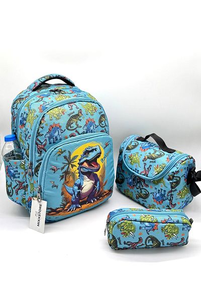 ms mixxstore Dinosaur Patterned Men's Primary School Backpack with Foil Nutrition and Pen Holder