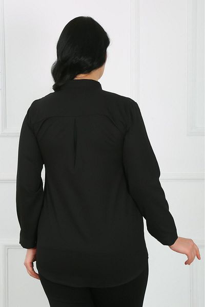 By Alba Collection Cămașă neagră de damă cu decolteu în V din țesătură Dubai