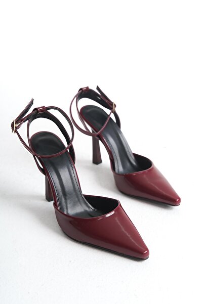 Bak Store Cherry Red Burgundy Patent Leather Women's Heeled Shoes Stiletto 10 cm