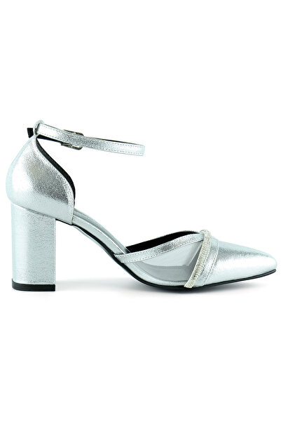 Erkan Saçmacı Molly Lame Pointed Toe Stoned Mesh Thick Heeled Evening Dress Shoes