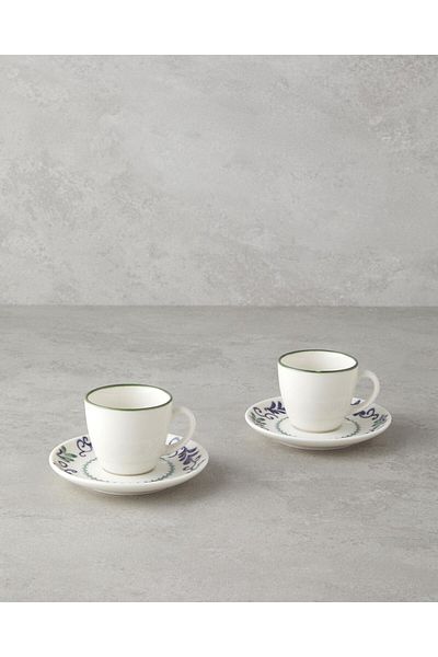 English Home Mistia Bone Porcelain 4 Piece Coffee Cup Set for 2 People 90 ml Blue