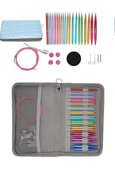 OZN AKSESUAR Değiştirilebilir Örgü şiş, Saklama Çantası Ile Metal Yuvarlak Örgü şiş seti 12 çift küçük