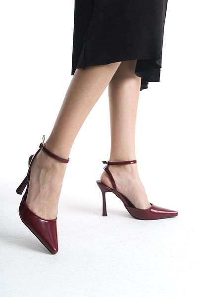 Bak Store Pantofi de dama cu toc inalt din piele lacuita rosu visiniu Stiletto 10 cm