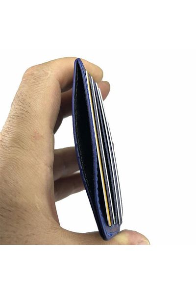 DİGA Navy Blue 8-Eye Genuine Leather Card Holder