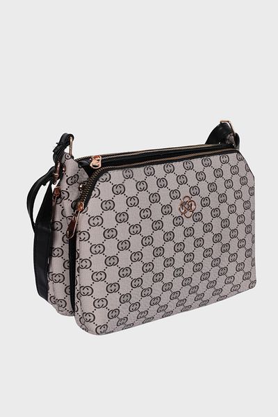 Les Crioch Women's Light Gray Lettered Pattern Shoulder Bag 3 Compartments Cross Strap Quality Pet Supported Shoulder Bag
