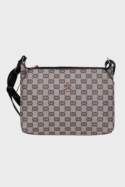 Les Crioch Women's Light Gray Lettered Pattern Shoulder Bag 3 Compartments Cross Strap Quality Pet Supported Shoulder Bag