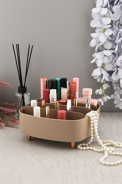 Fesya Home Луксозен органайзер за грим Bella с 4 отделения и бижута - кафяв