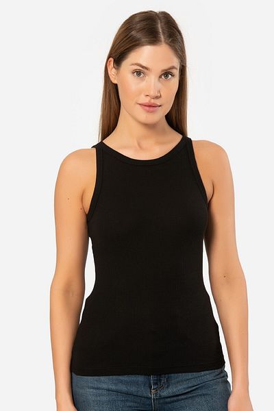 TÜREN 2 Pieces Halter Neck Ribbed Women's Sports Undershirt 95% Cotton 5% Lycra