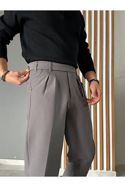 LA 1 END Long Tongue Detailed Pleated Baggy Fabric Trousers