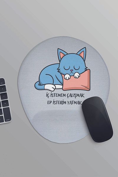 qoeuyl boutique Inner Want to Work Ep Want to Lay Cute Cat Funny Printed Oval Wrist Rest Mousepad
