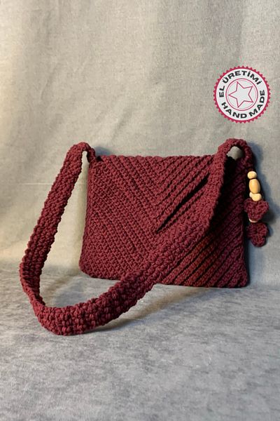 Uretti - Geantă de damă Emine 9106 tricotată manual, model plic, roșu Claret