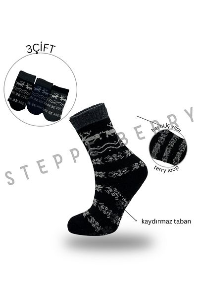 STEPPE BERRY 3-Piece Women's Towel Snow Pattern Pilates Yoga Socks