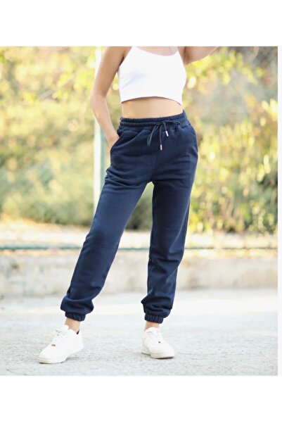 UYN SPORT Μπλε ναυτικό ελαστικό παντελόνι με ψηλόμεσο - ιδρώτριο παντελόνι τζόγκερ