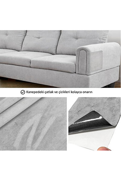 FIXALL ADHESIVE PRODUCTS Yapışkanlı Alkantara Nubuk Deri Tipi Kumaş Döşeme, Koltuk, Tamir Yama Seti 3 Set 18 Parça Gri