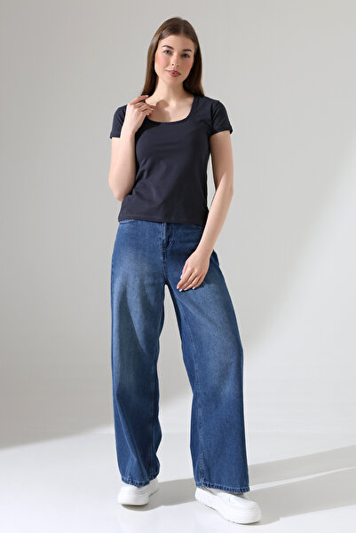 Endies تي شيرت أساسي مرن من القطن الممشط بأكمام قصيرة ورقبة مربعة من الليكرا ...