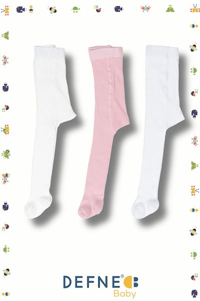 Defne Baby 3 Pieces of Jacquard Patterned Cotton Girls and Baby Pantyhose