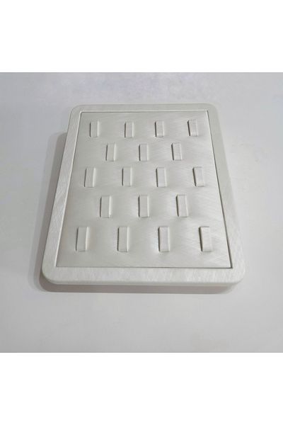 İsdeksan White and Cream Colored Leather Jewelry Store Ring Tray with 18 Moire - Custom Pattern Ring Stand