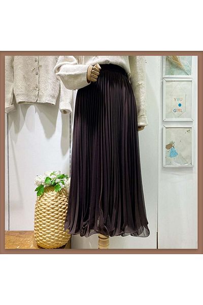 Faya Boutique Тъмнокафява плисирана шифонена пола