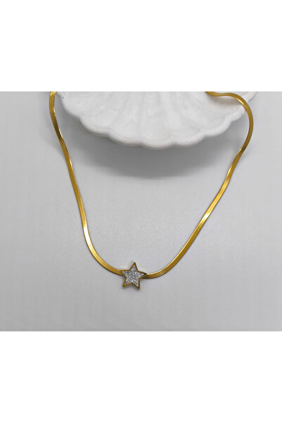 ozgurca aksesuar İtalyan Zincir Yıldız Gold Çelik Kolye