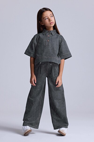 BABOKAH (Kids Girl) Kot Görünümlü Geniş Paça Pantolon