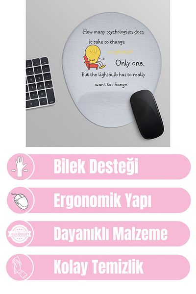 qoeuyl boutique Psychologist'The Light Bulb Has to Want to Change Printed Oval Wrist Supported Mousepad