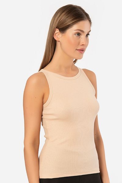 TÜREN 2 Pieces Halter Neck Ribbed Women's Sports Undershirt 95% Cotton 5% Lycra