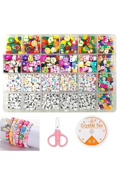 yiğit aksesuar 200-250Pcs Letter Beads and 100Pcs Fimo Figure Beads Jewelry Making Set