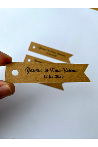 imzatasarım İsimli Söz Kına Nişan Nikah Sünnet Bebek Etiketi Kraft Etiket Büyük Boy (9x2 cm 30 Adet )
