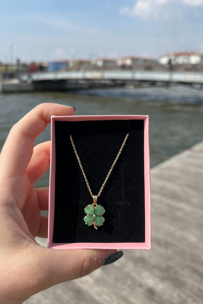 Saltos Yeşil Yonca Gold Kolye Doğum Günü Hediyesi Sevgiliye Arkadaşa Hediye K...