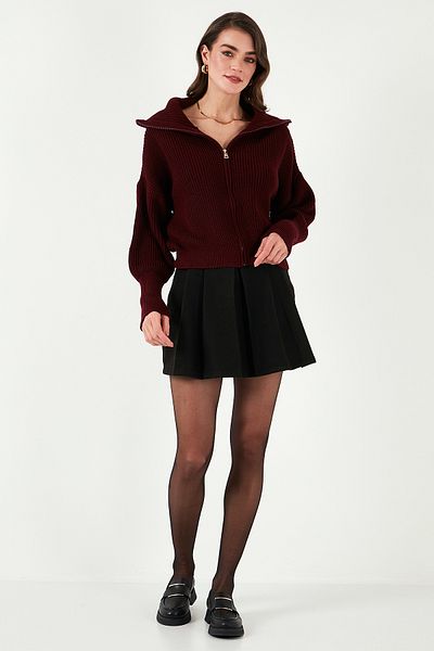 Lela Standard Fit Balloon Sleeve Zippered Thessaloniki Knitted Cardigan Cardigan 4615562
