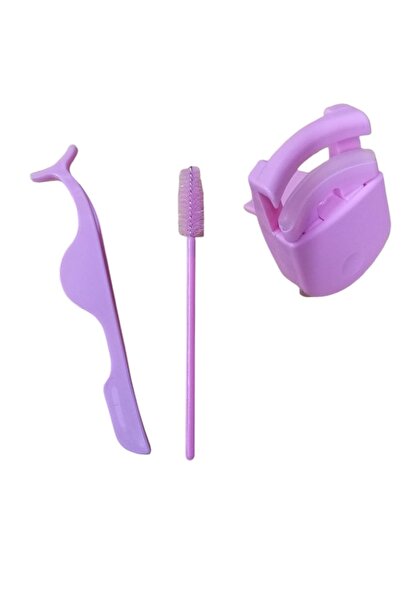 Kezban Tekstil 3 LÜ Manuel Kirpik Takma makine seti + 2 adet silikon lastik PEMBE