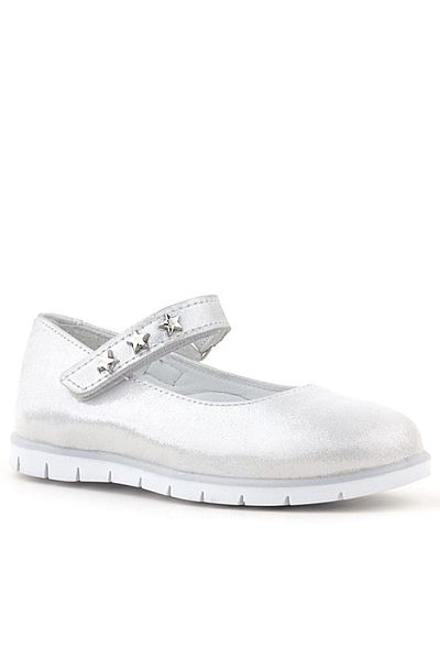 Rakerplus Balerini pentru fete din piele naturală Silver Star Velcro