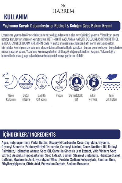 Harrem Retinol & Kolajen Krem Yaşlanma Karşıtı Dolgunlaştırıcı Reti-night 50ml