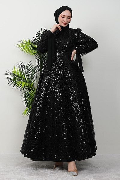 GİZ AGİYİM Μαύρο βραδινό φόρεμα Hijab Tansu