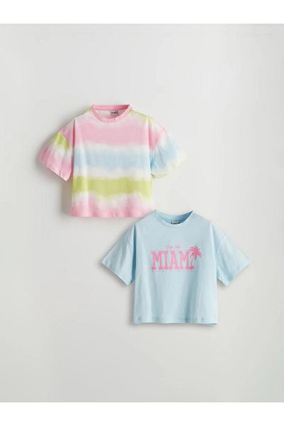 LC Waikiki Tricou Crop pentru fete LCW Kids Blue Crew Deck, pachet de 2
