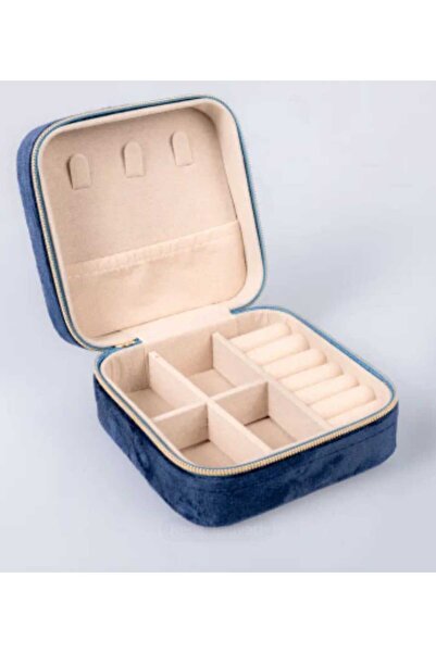 sarıyer silver Κουτί κοσμημάτων Navy Blue Jewelery Box Travel Size με φερμουά...