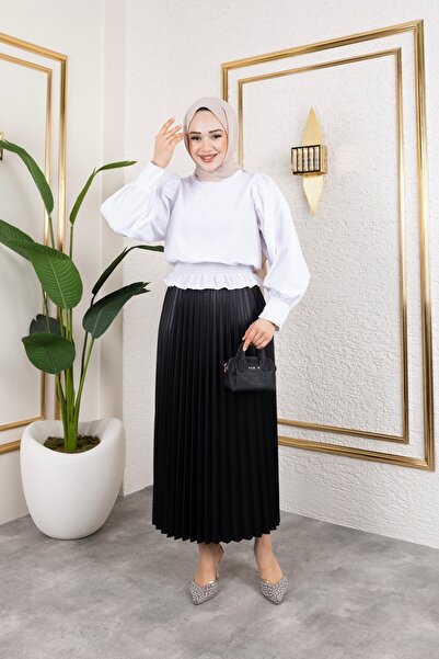 Sfg Life Moda Ženska hijab odjeća Kožnog izgleda Elastična struka Plisirana d...
