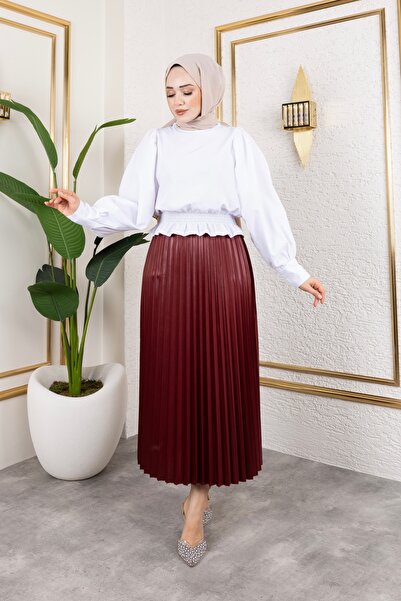 Sfg Life Moda Women's Hijab Clothing Leather Look Elastic Waist Pleated Long ...