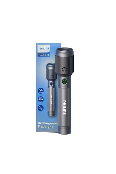 Philips 650 Lumens Aircraft Aluminium Alloy Long Range Zoom LED Rechargeable Flashlight 14.9 x 2.3 x 3.2 cm