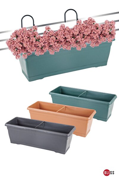 Bliss 3 Adet Villa Askılı Saksı 10  lt Plastik Bahçe Balkon Veranda Çit Küpeşte Çiçek Saksısı