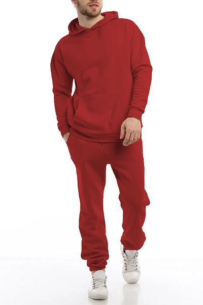 ruNadeS Men's Raised Comfort Fit Hooded Kangaroo Pocket Tracksuit Set - Casual