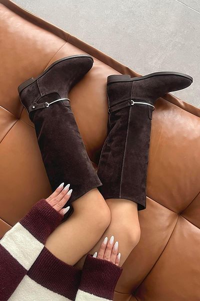 STRASWANS Scott Women's Suede Boots - Genuine Leather and Brown Accessory Detail