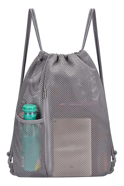 woys Drawstring Drawstring Gray Color Mesh Fabric Backpack